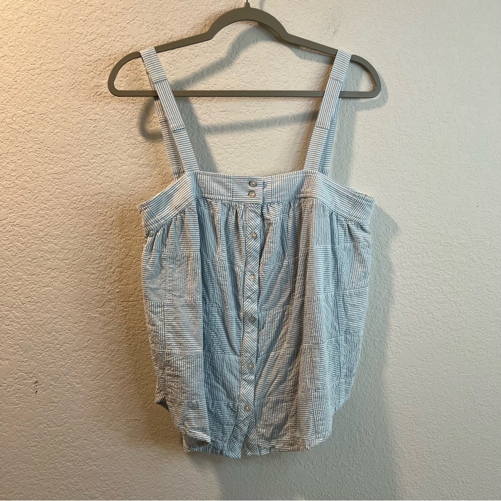 Women’s Vineyard Vines blue seersucker boxy style tank blouse size medium M